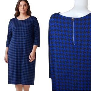 Jessica London Size 24 Dress Houndstooth Blue and Black Stretch Zipper Plus